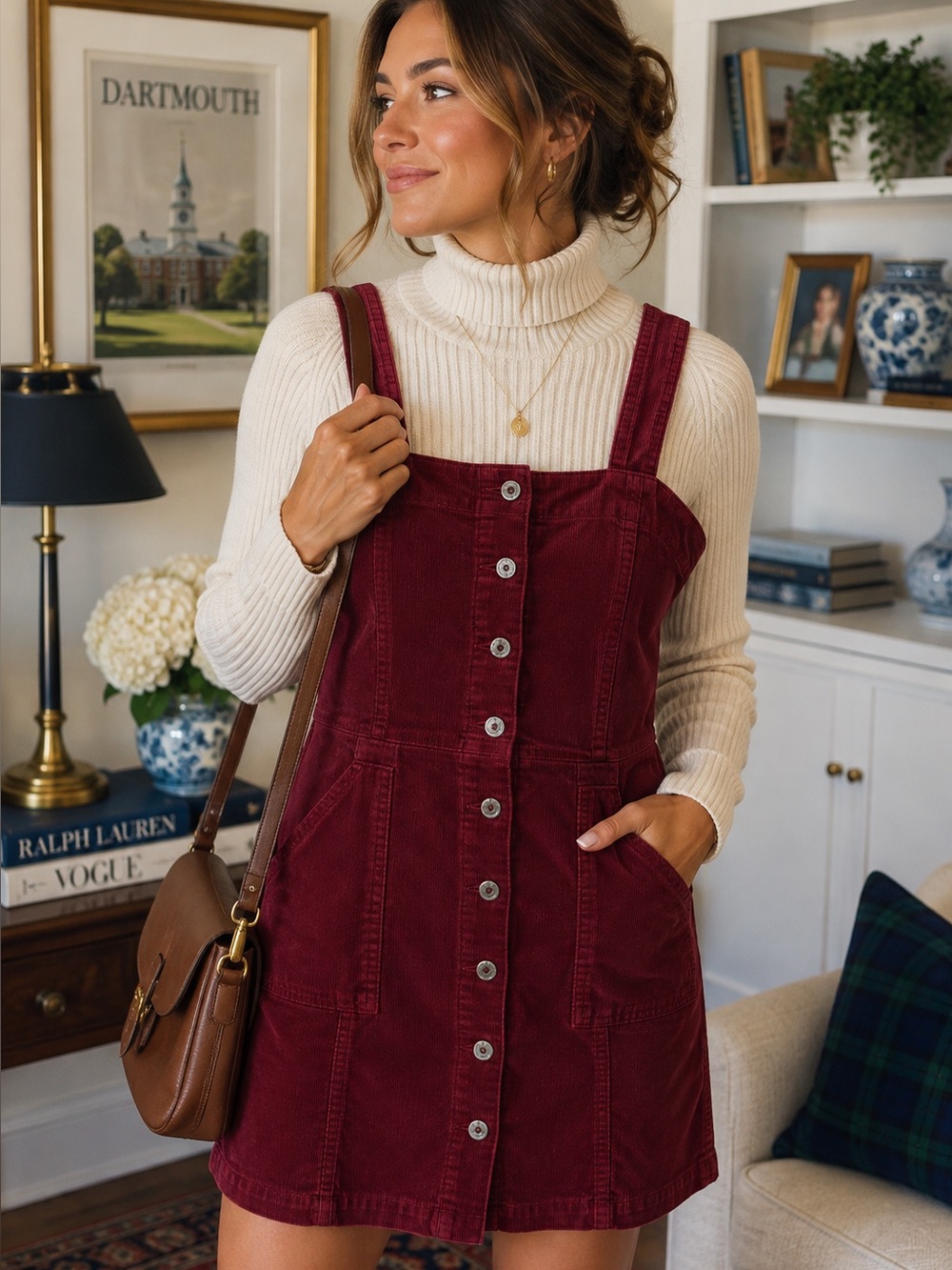 H&M Divided Burgundy Corduroy Jumper Dress | 98% Cotton | Size 6